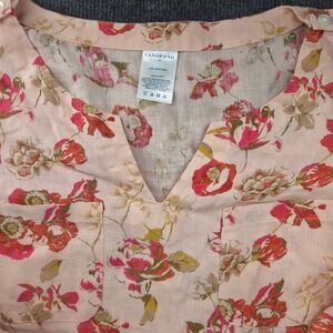 Lands End Womens Pink Floral 100% Linen Tunic Top Shirt Size 10